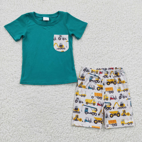 BSSO0118 Tractor print boys summer shorts set-promotion 2024.6.29