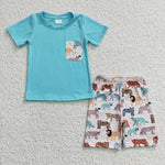 BSSO0119 Sky blue shirt animals boys shorts set-promotion 2024.6.29