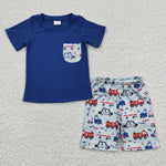 Police car pattern boys blue set