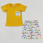 Kids boys tractor mustard shorts set