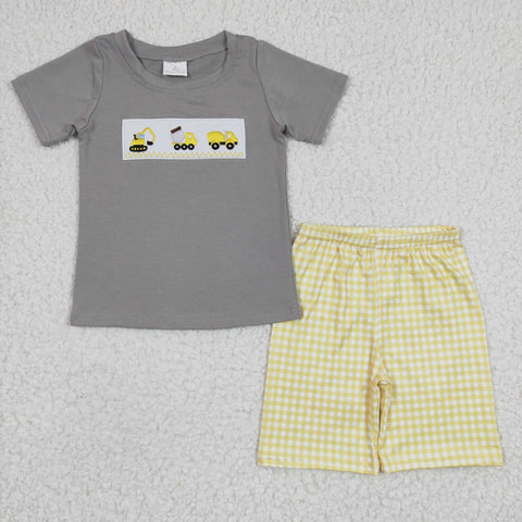 Tractor embroidery grey shirt boys outfit