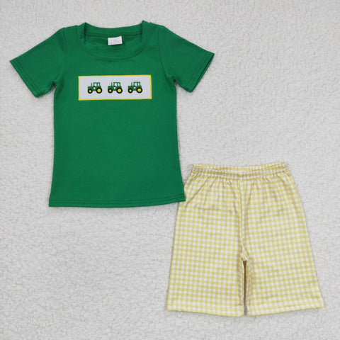 Boys kids green tractor embroidery set