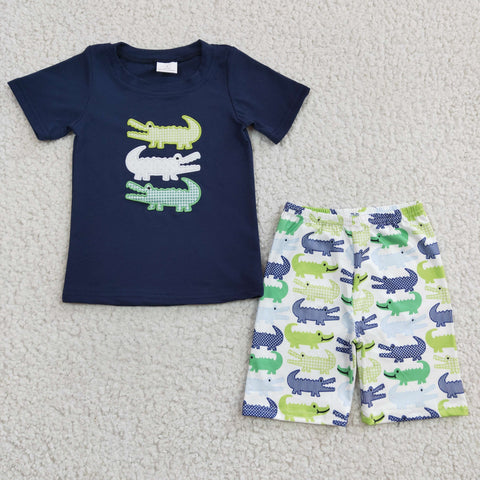 Crocodile embroidery navy shirt kids boys set