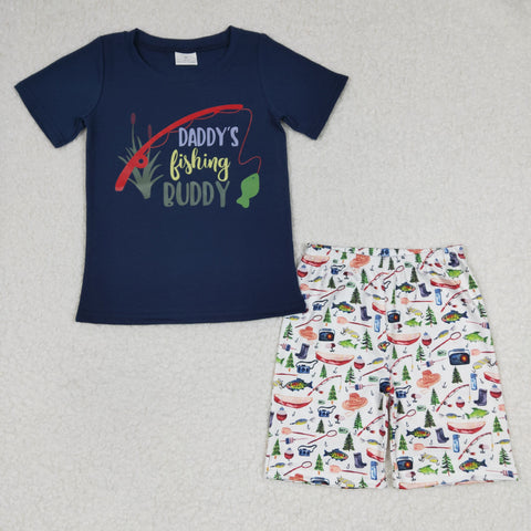 Daddy's fishing buddy boys navy summer outfit