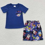 Cartoon pocket shirt boys purple set