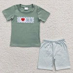 I love mom kids boys green set