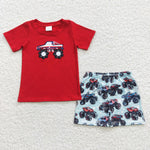 Boys red embroidery patriotic set