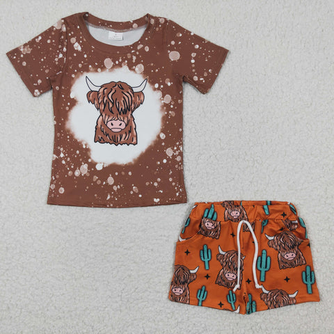 Cow print boys baby cactus shorts set