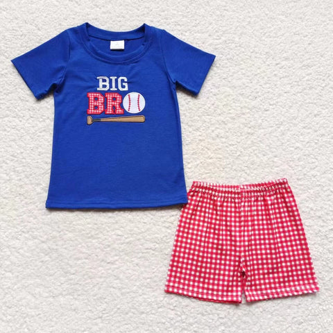 Little bro baseball embroidery boys blue set