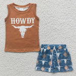 Howdy kids boy cow print shorts set