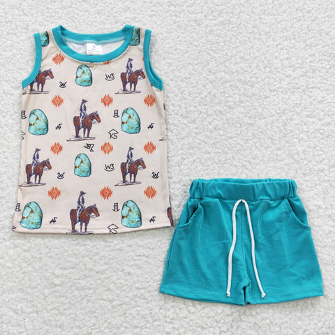 Cowboy western toddler sleeveless summer shorts set