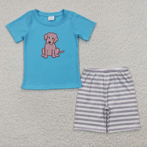 Dog embroidery kids boys shorts set