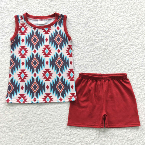 Kids boy sleeveless western shorts set