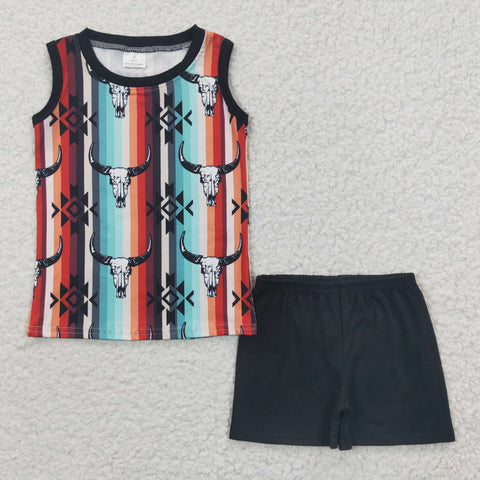 Cow print boys stripes summer sleeveless set