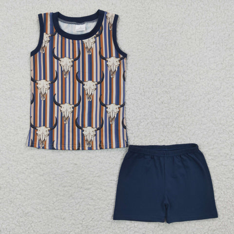 Kids boys blue stripes summer set