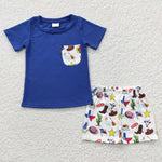 Cactus boots pattern kids boys blue pocket set