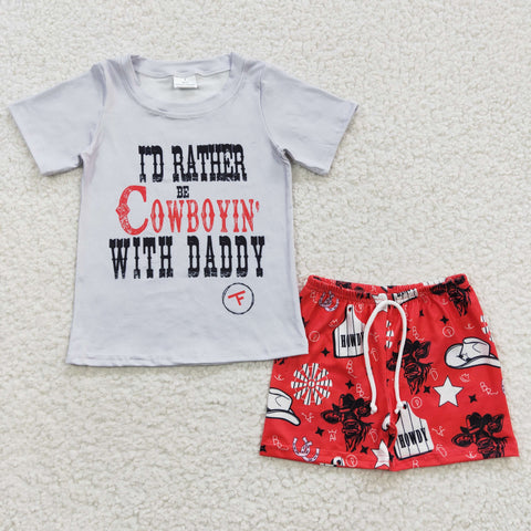 Cowboy with daddy kids shorts set