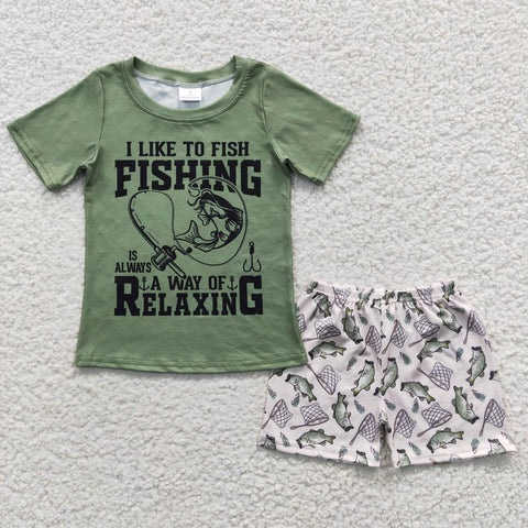 Little boys fishing summer green set