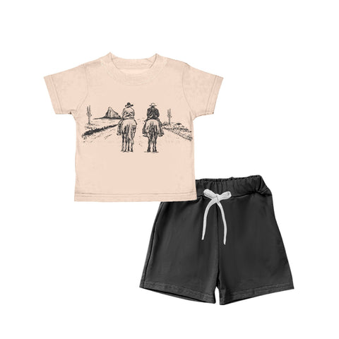 BSSO0499-- riding horse short sleeve shirt and shorts boy outfits