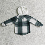 New Arrivals Green Plaid Boys Flannel Hoodie Shirts