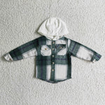 New Arrivals Green Plaid Boys Flannel Hoodie Shirts