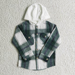 New Arrivals Green Plaid Boys Flannel Hoodie Shirts