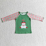 Green plaid snowman kids boys christmas shirts