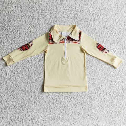 Creamy yellow kids boys zipper tops winter children's t shirts