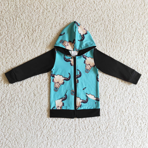 Children hoodies boys cow print blue tops