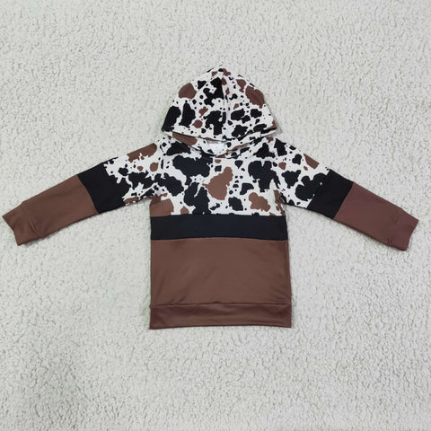 Brown ink print boys hoodie top