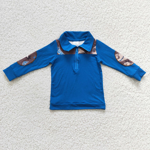 Cowboy boys western shirts kids blue zipper tops