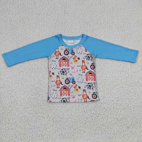 Spring long sleeve boys blue farm shirt