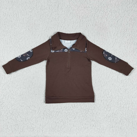 Highland cow aztec kids brown zipper top