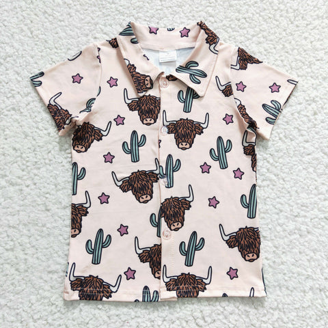 Cactus cow print boys polo t shirt
