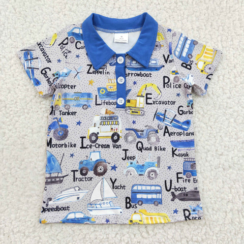 Tractor pattern baby boys blue polo t shirt