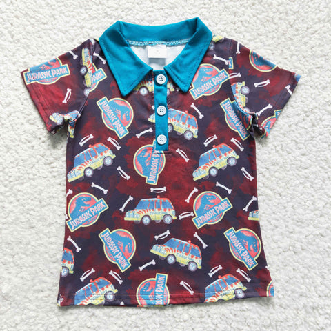 Dinosaur print short sleeve boys polo t shirts