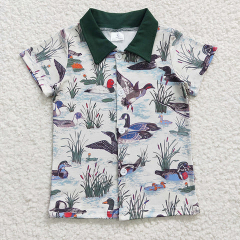 Duck pattern green boys polo shirt