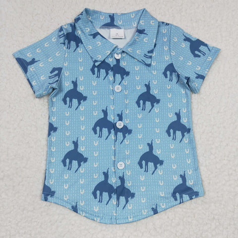 Cowboy pattern boys blue polo t shirt