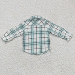 Blue plaid cotton kids boys flannel shirt