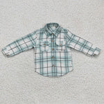 Blue plaid cotton kids boys flannel shirt