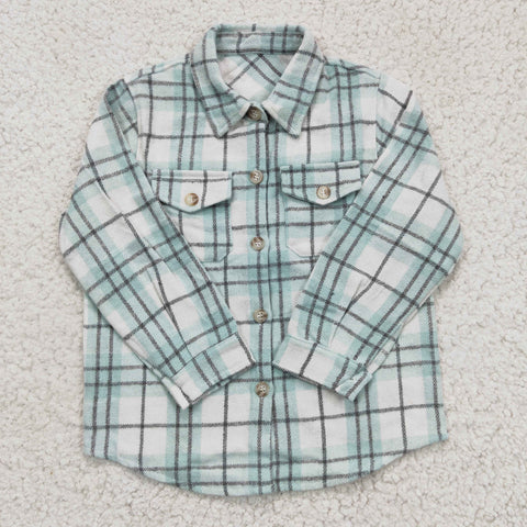 Blue plaid cotton kids boys flannel shirt