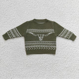 Green knitted boys pullover sweater