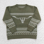 Green knitted boys pullover sweater