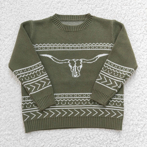 Green knitted boys pullover sweater