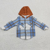 Cotton Boys Blue Flannel Hoodie Shirt