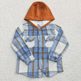 Cotton Boys Blue Flannel Hoodie Shirt