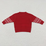 Cow pattern boys red round neck knitted sweater