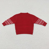 Cow pattern boys red round neck knitted sweater