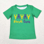 BT0501 baby boy clothes crayfish  boy Mardi Gras green tshirt