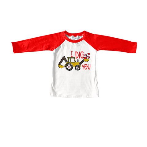 BT0523 -- Valentine's Day bulldozers red white short sleeve T- shirt